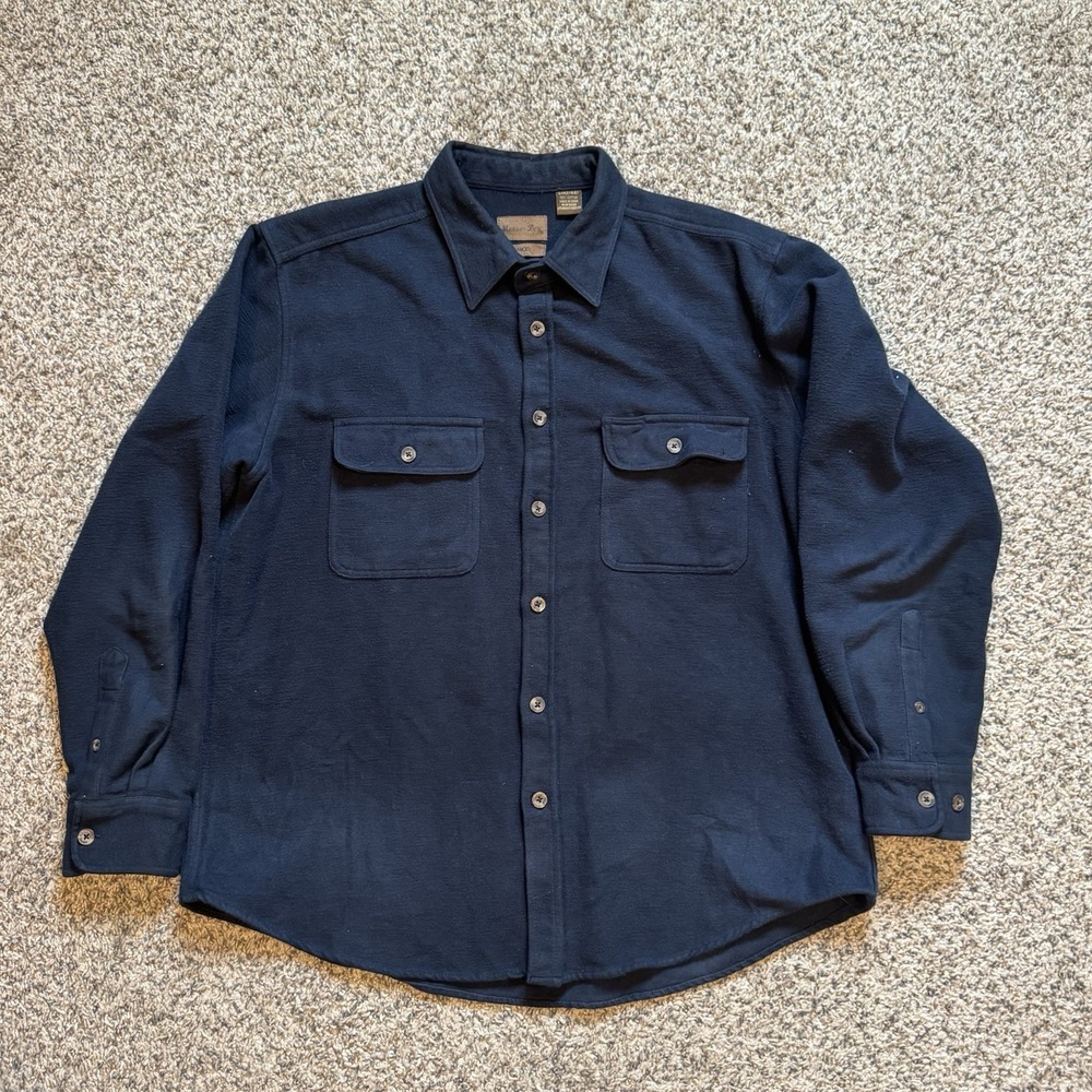Marino Bay Men's Chamois Shirt Blue 100 Percent Cotton Button Up L 42/44 Heavy